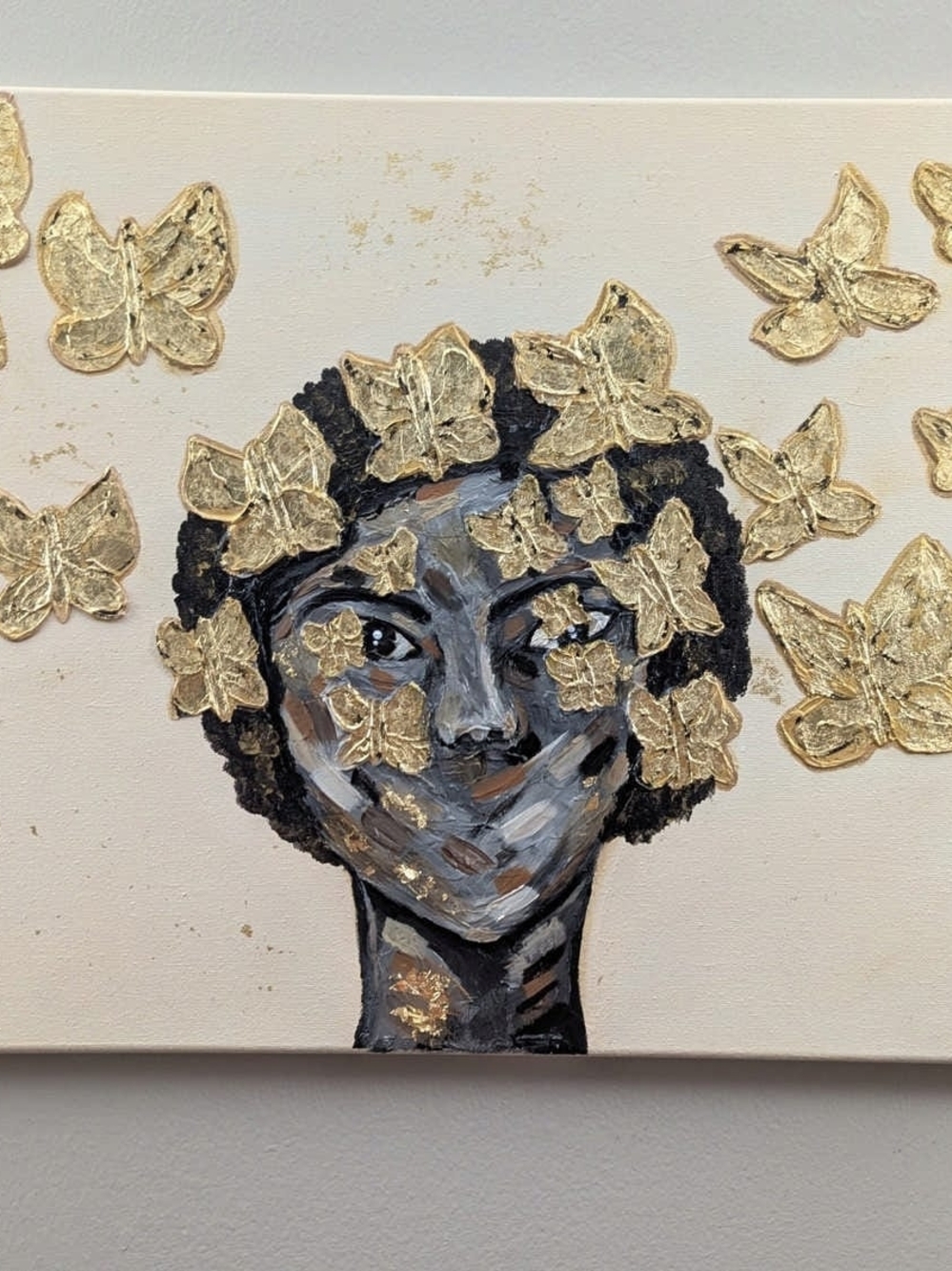 Gold Butterfly Portrait Canvas Wall Art - Contemporary Home Accent